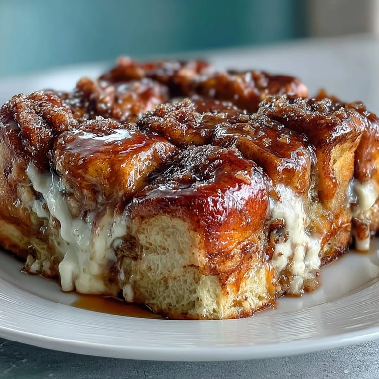 Spoonful of Cream Cheese Swirl Cinnamon Roll French Toast Bake revealing banana bread and cinnamon swirl layers on a plate.