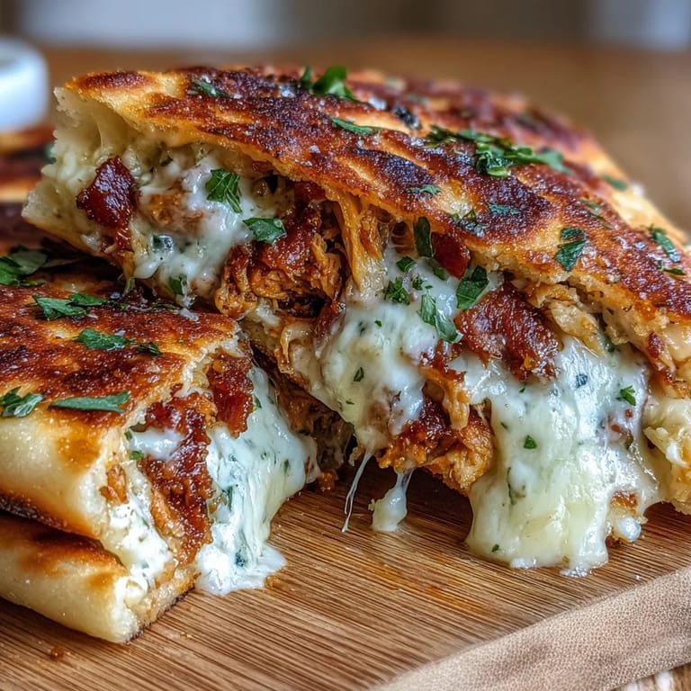 Fresh chives garnish warm Ranch Crack Chicken Stuffed Naan beside creamy ranch dipping sauce.