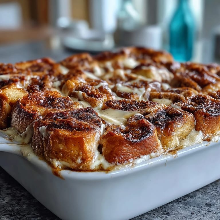 The dessert-like breakfast casserole features a marbled cream cheese swirl inside fluffy brioche cubes.