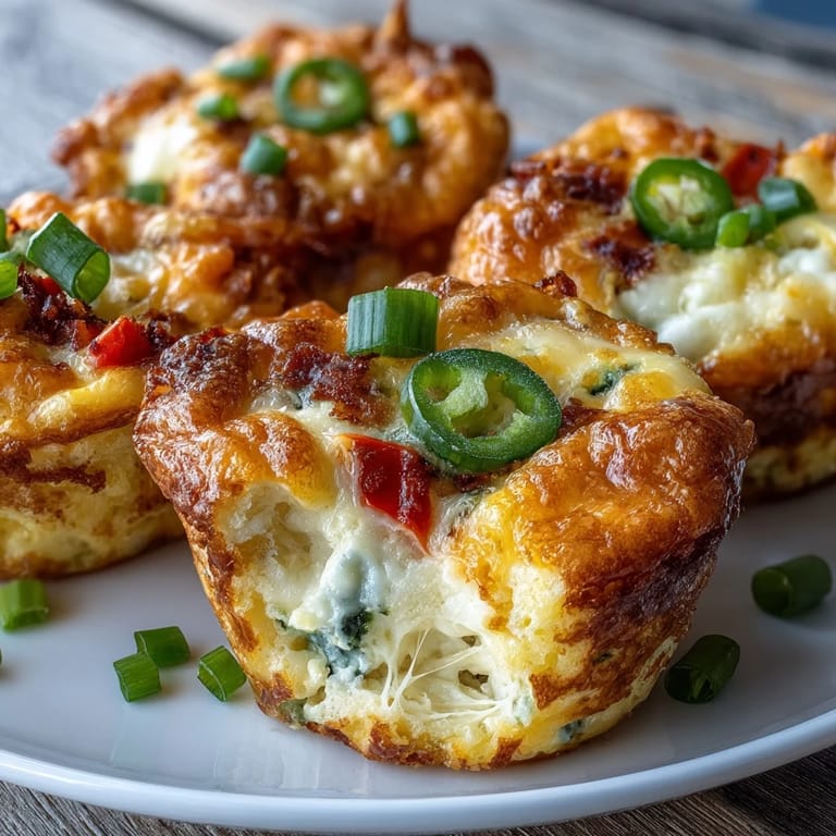 Six baked Keto Jalapeño Cheddar Egg Cups sit in a greased muffin tin, showcasing fluffy texture and melted sharp cheddar cheese inside.