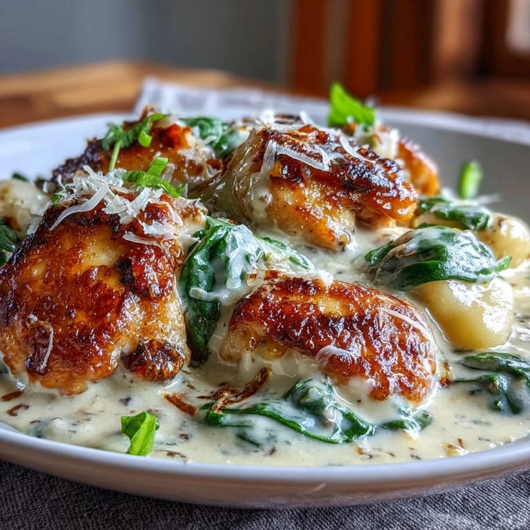 One-Pan Creamy Garlic Chicken Gnocchi dinner with tender meat and pillowy dumplings in a garlicky white wine sauce.