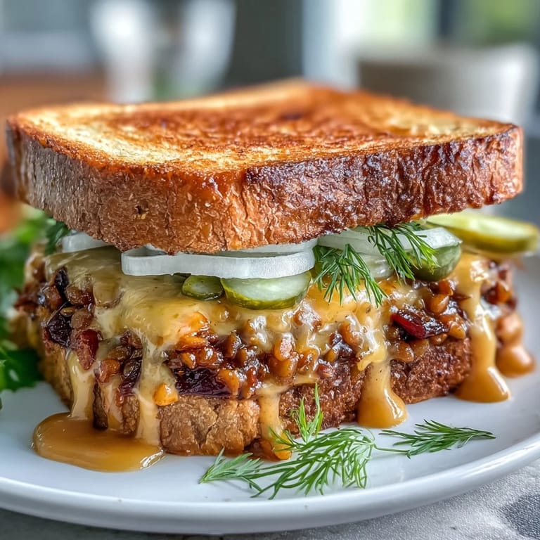 2. Hearty lentil sloppy joe mixture with smoky spices served over crisp sourdough, drizzled with creamy dairy-free cheese sauce for comfort food bliss.  