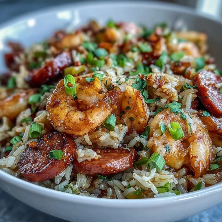 Authentic Southern dirty rice recipe bursting with bold Cajun spices, topped with fresh green onions and tender shrimp.
