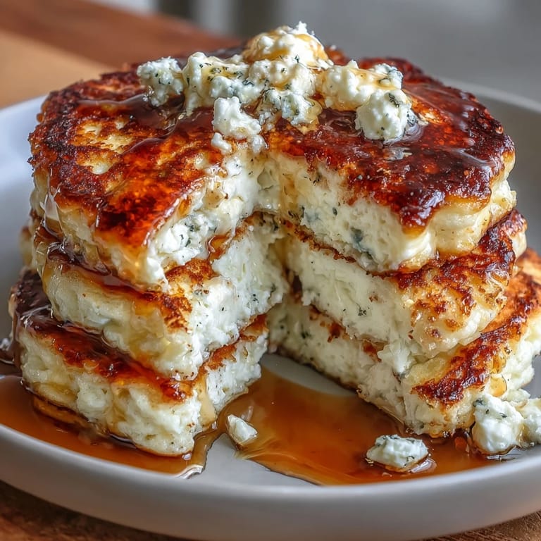 Protein-packed flourless pancakes made with creamy cottage cheese, topped with fresh berries and a drizzle of honey.  