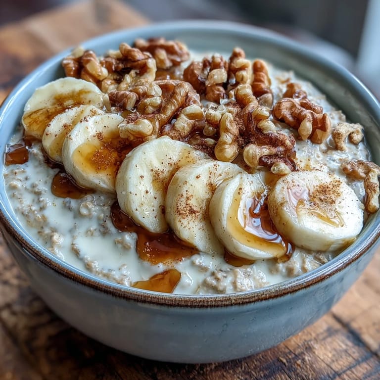 Ripe bananas, hearty oats, and walnuts layered in a jar, inspired by the classic flavors of banana bread.