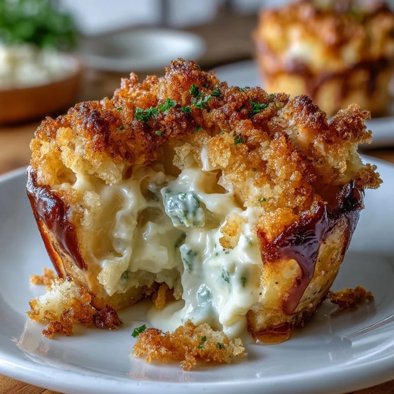 Savory potato and cheese muffin cups with a buttery cornflake topping, perfect for brunch or potluck gatherings.  