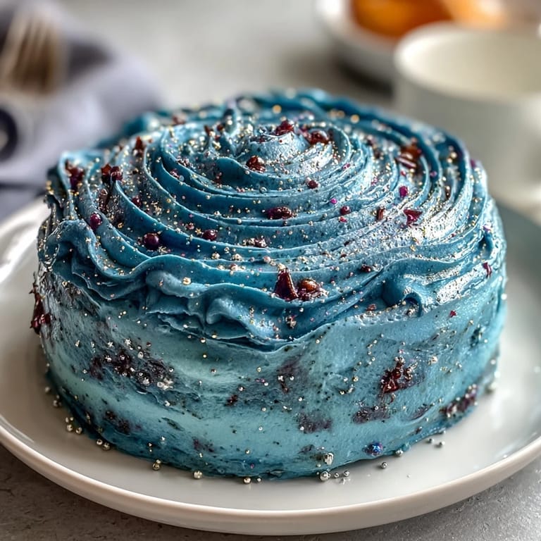 This stunning zodiac-inspired dessert features a moist vanilla sponge layered with vibrant galaxy buttercream and sparkling edible glitter, perfect for birthdays or astrology lovers.