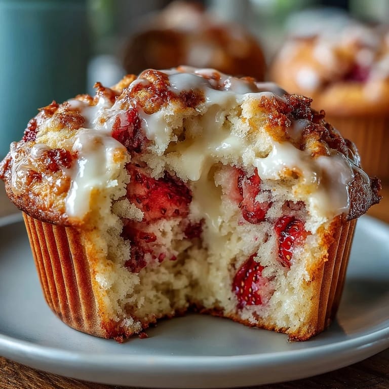 Moist, fluffy muffins filled with fresh strawberries and rich Greek yogurt, topped with a sparkling sugar crust for extra sweetness.  