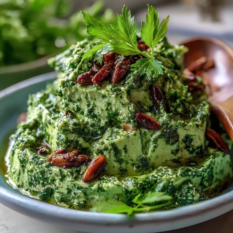 Creamy dandelion pesto with toasted pine nuts, garlic, and Parmesan, a bright twist on classic Italian sauce.