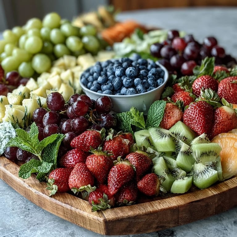 Colorful fruit platter with edible flowers arranged in a stunning display for graduation festivities.