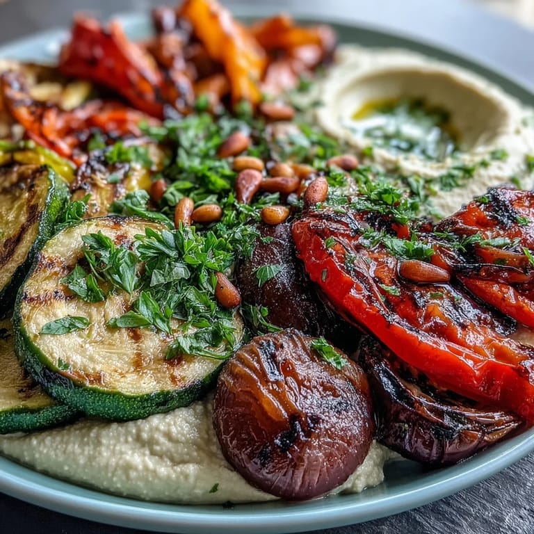 Grilled Veggie Platter with Hummus: vibrant summer side dish with smoky grilled vegetables and rich, smooth hummus dip.  