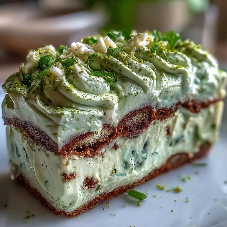 This elegant matcha tiramisu features airy mascarpone cream and lightly soaked ladyfingers infused with Japanese green tea, perfect for a sophisticated dessert.