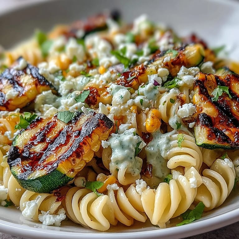 Smoky grilled zucchini, sweet corn, and Cotija cheese combine in this vibrant pasta salad with lime-cumin dressing.