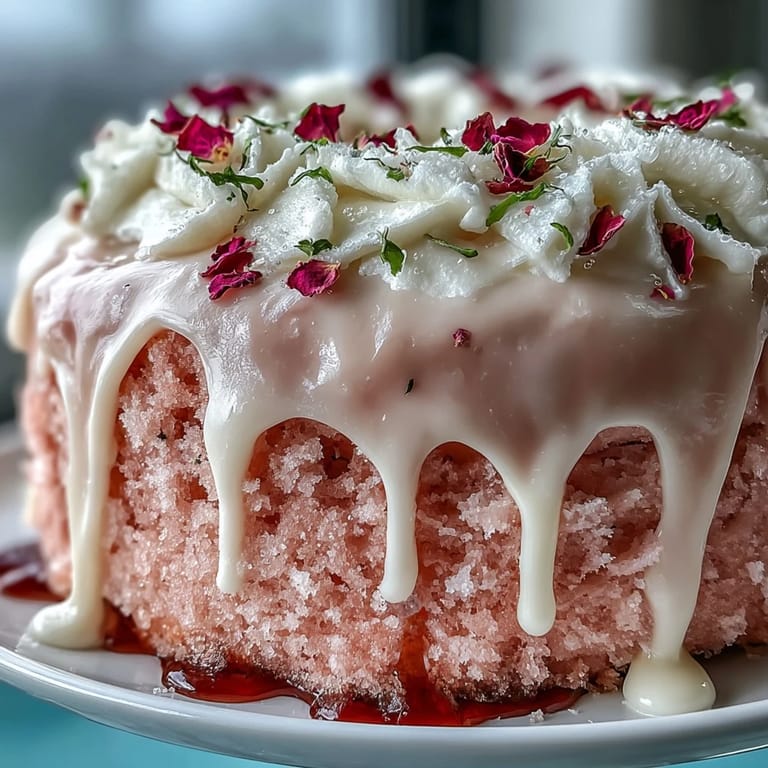 This romantic pink velvet cake features a delicate rosé flavor, silky buttercream, and a glistening gold drip perfect for celebrating love and special moments.