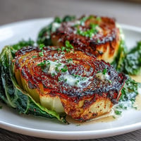 Golden roasted cabbage steaks seasoned with garlic and smoked paprika, crisped to perfection and finished with fresh lemon zest.  